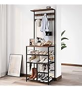 GiftGo Vintage Large 5-Tier Hall Tree with Console Table Entryway Coat Rack Freestanding Shoes Ra...