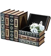 Hoowen 2 Pack Decorative Book Boxes, Wooden Vintage Book Shaped Trinket Box with Lid, Faux Stacke...