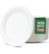 TaidMiao 7-Inch White Paper Plates 100 Pack - 100% Compostable Dessert Plates | Leakproof Disposa...