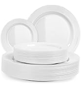 Pack of 60 White Plastic Plates - Aya's Heavy Duty Disposable Set of 30 Dinner and 30 Salad Plate...
