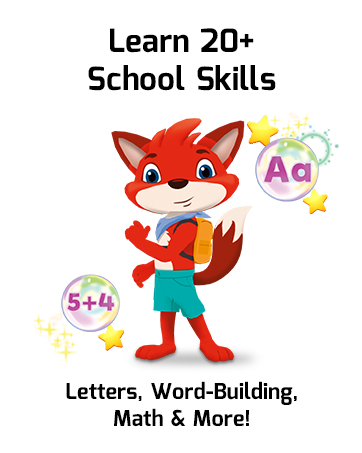 Learn over twenty school skills; letters, word building, math and more