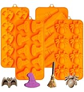 Halloween Silicone Molds for Chocolate, 4 Pack Candy Molds with Bat, Witch Hat, Broom, Spider Sha...