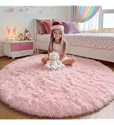 ONASAR Light Pink Fluffy Round Rugs 4ft for Girls Bedroom, Circle Area Rug for Kids Teen, Soft Pl...