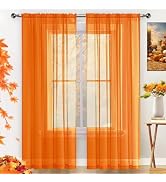 SpaceDresser Basic Rod Pocket Sheer Voile Window Curtain Panels Orange 2 Panels 52 Width 84 Inch ...