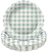 NatNarr 30 Pcs Sage Green Gingham Plates, 9 Inch Scalloped Camping Plaid Dessert Dinner Party Pla...