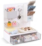 Comix Desk Organizer with Drawers, for Office Dorm Home, White | Plastic Pegboard Storage, Worksp...