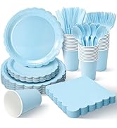 Vyntra 350 Pcs Party Supplies Set, Serve 50 – 7” & 9” Scalloped Paper Plates, Cups, Napkins, Fork...