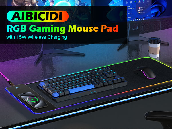 RGB Gaming Mouse Pad Wireless Charging 15W XXL Large Mousepad Non-Slip Rubber Base
