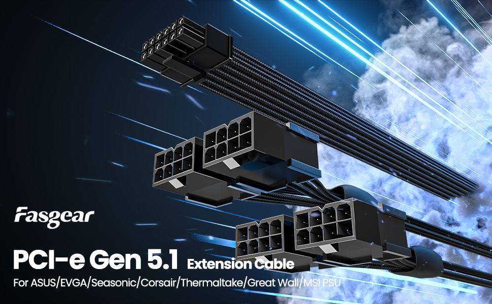 Fasgear GPU Power Extension 12vhpwr Cable 16pin to pcie 4 8pin 6+2 female cable 4090 4080 3090 ti