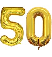 GOER 42 Inch Gold Number 50 Balloon,Jumbo Foil Helium Balloons for 50th Birthday Party Decoration...