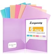 Zzrywuty Plastic Folders with Pockets,6 Pack Colored File Folders with Pockets and Business Card ...