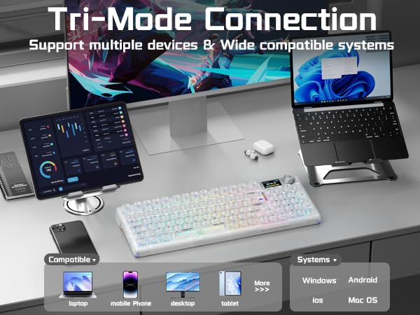 Tri-Mode Custom PC Gaming Keyboards White