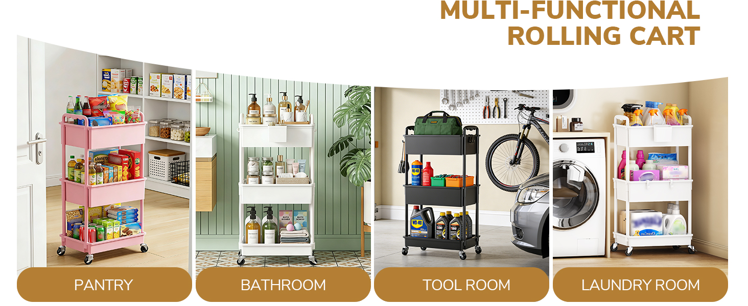 Goovilla rolling storage cart,diverse scenarios,fit for pantry, bathroom, tool room & laundry room