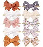 doboi 10PCS Baby Girls Headbands Hair Bows Nylon Linen Hairbands Handmade Hair Accessories for Ne...