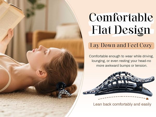 Enjoy bump-free comfort while lounging or resting with this flat design claw clip