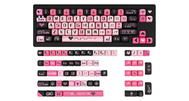 PBT Keycaps Dye-Sublimation Black and Pink MOA Profile Custom Cute Keycaps
