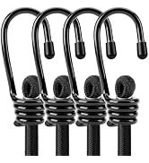 4-Piece 24 Inch Bungee Cords with Hooks, Heavy Duty Outdoor Elastic Bungee Straps, Industrial Gra...