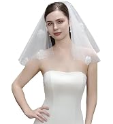 YAEISM Floral Veil Short Bachelorette Party Veil 3D Flower Wedding Veils for Brides 2 Layers Whit...
