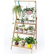 COPREE Bamboo 3-Tier Hanging Plant Stand Planter Shelves Flower Pot Organizer Rack Folding Displa...