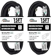 HONDERSON 2 Pack 15FT Lighted Outdoor Extension Cord - 10/3 SJTW Heavy Duty Black Extension Cable...