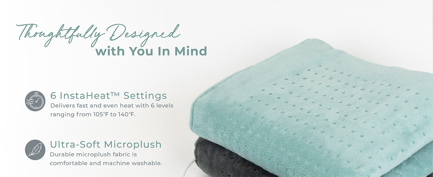 thoughtfully designed instaheat ultrasoft micromink fast heating auto shut off lcd machine washable