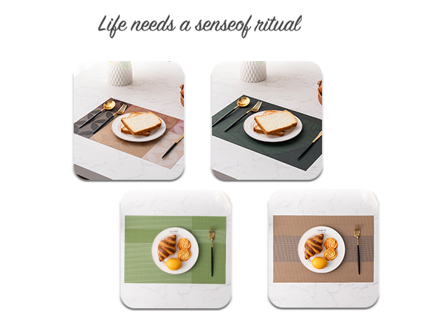 Heat Resistant Non-Slip Place mats for Dining Table, Washable Durable PVC Vinyl Woven Table Mats