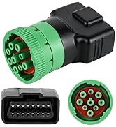 FRCVESNG Type 2 Green 9 Pin J1939 Male to OBD2 16 Pin Female Adapter Fit for Heavy Duty Truck Dia...