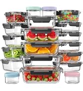 KEMETHY 40 PCS Glass Food Storage Containers with Lids(20 Container & 20 Lid), Borosilicate Glass...