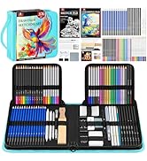 106 PCS Art Supplies Sketching Kit, Pro Drawing Pencils with 3-Color Sketchbook, Coloring Book, C...