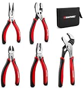 HAUTMEC 5PCS Pliers Set with Bi-Material, Including 6" Slip-joint, Long Nose, Diagonal Cutters, 7...