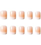 24Pcs White Gradient Press on Nails Short Gradient Nails Extra Short False Nail Tips with Glue Ki...