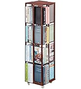 COPREE 5 Tier Rolling Bookcase, Bamboo 360 Rotating Bookshelf, Freestanding Storage Organizer Hol...