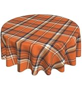 DAFENA Fall Round Tablecloth 70 Inch Burnt Orange Buffalo Plaid Table Cloth Autumn Checkered Harv...