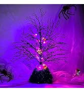 Black Halloween Tree Decor Lamp, 1.6Ft Battery Operated Halloween Glitter Tree with DIY Bat Spide...