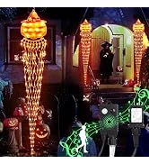 ODEETRONIC Halloween Pumpkin Waterfall Lights, 120 LED Orange Hanging Lights with Music Sync Spoo...