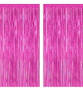 2 Pack Hot Pink Party Decorations, 3.28 FT x 7.05 FT Hot Pink Backdrop, Metallic Rose Red Photo B...