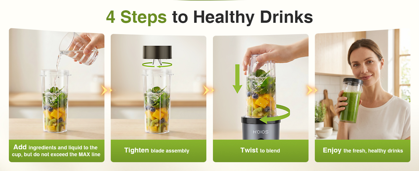 Bullet Blender with Travel Cups makes healthy green drinks in 4 easy steps