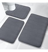 Yimobra 3 Pieces Memory Foam Bath Mat Sets, 31.5 x 19.8 + 17x24 and U-Shaped for Bathroom Rugs, T...