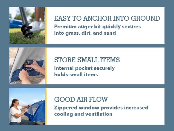 Easy to Anchor Into Ground, Store Small Items in Internal Pockers, Good Air Flow