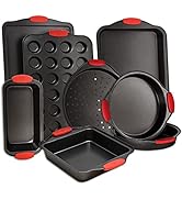 Baking Pan 8 Piece Set Nonstick Carbon Steel Oven Bakeware Kitchen Set with Silicone Handles, Coo...