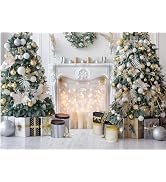 CHAIYA 7x5ft Christmas Themed Photo Backdrop White Fireplace Background Photography Xmas Trees Gi...