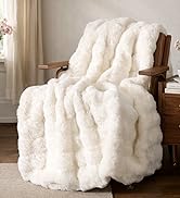 Amélie Home Faux Fur Throw Blanket for Couch, Ultra Soft Fuzzy Plush Bubble Throw for Sofa, Livin...