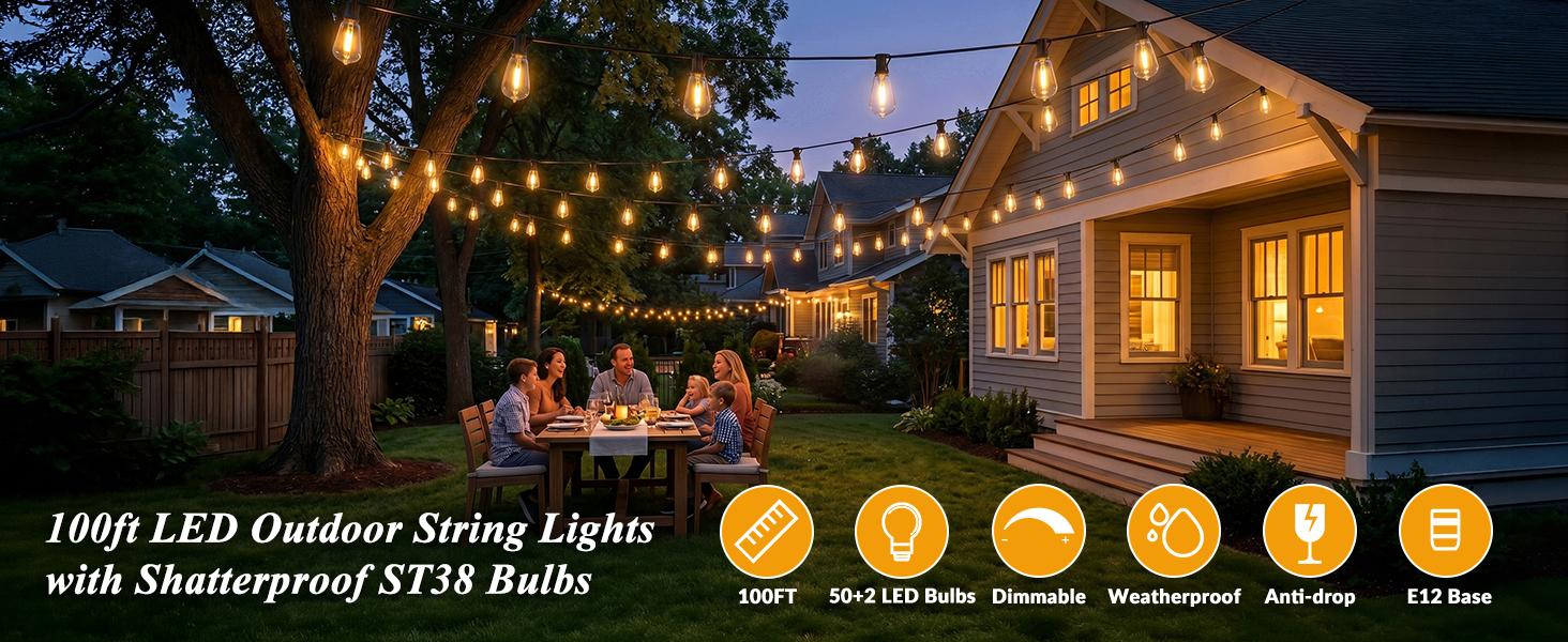 outdoor string lights 100FT
