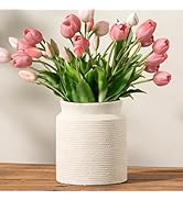 Ceramic Flower Vase 7.5 inch Farmhouse Rustic Vase for Home Decor Handcrafted Pottery Terracotta ...