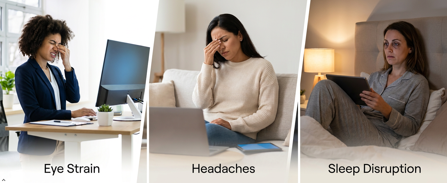 Screen fatigue protection, Sleep disruption solution, Digital eye strain relief