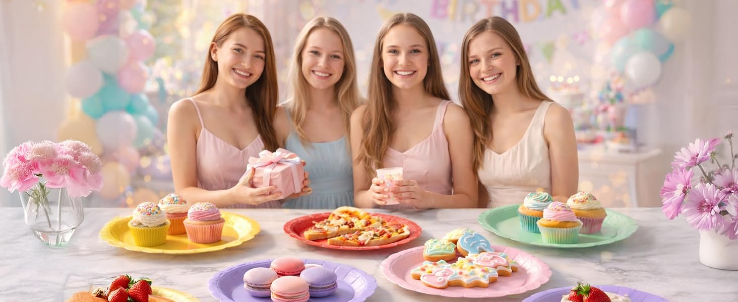 7 9 inch dessert dinner disposable paper plates red yellow green white black pink blue