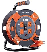 Link 2 Home Cord Reel Extension Cord 4 Power Outlets – 14 AWG SJTW Cable. Heavy Duty High Visibil...