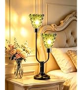 TECHYAP Green Glass Table Lamp for Living Room Vintage Lamp Gift Dimmable | 2 Bulbs Included Mid ...