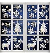 50 Pieces Christmas Trees Snowflake Reindeer Window Clings, Anti-Collision Window Decals to Save ...