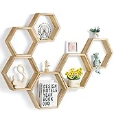 YBING Hexagon Floating Shelves Wall Mounted Farmhouse Wood Storage Honeycomb Wall Shelf Set of 6 ...